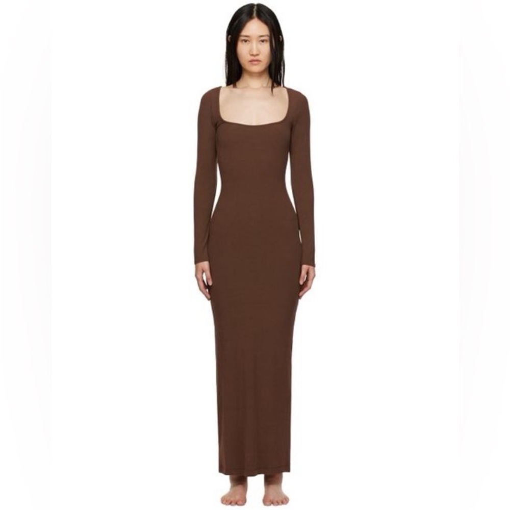 SKIMS‎ Lounge Ribbed Long Sleeve Maxi Dress in Cocoa size 4x